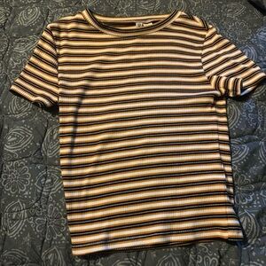 H&M Striped Short Sleeve Tee - Black, Brown, White